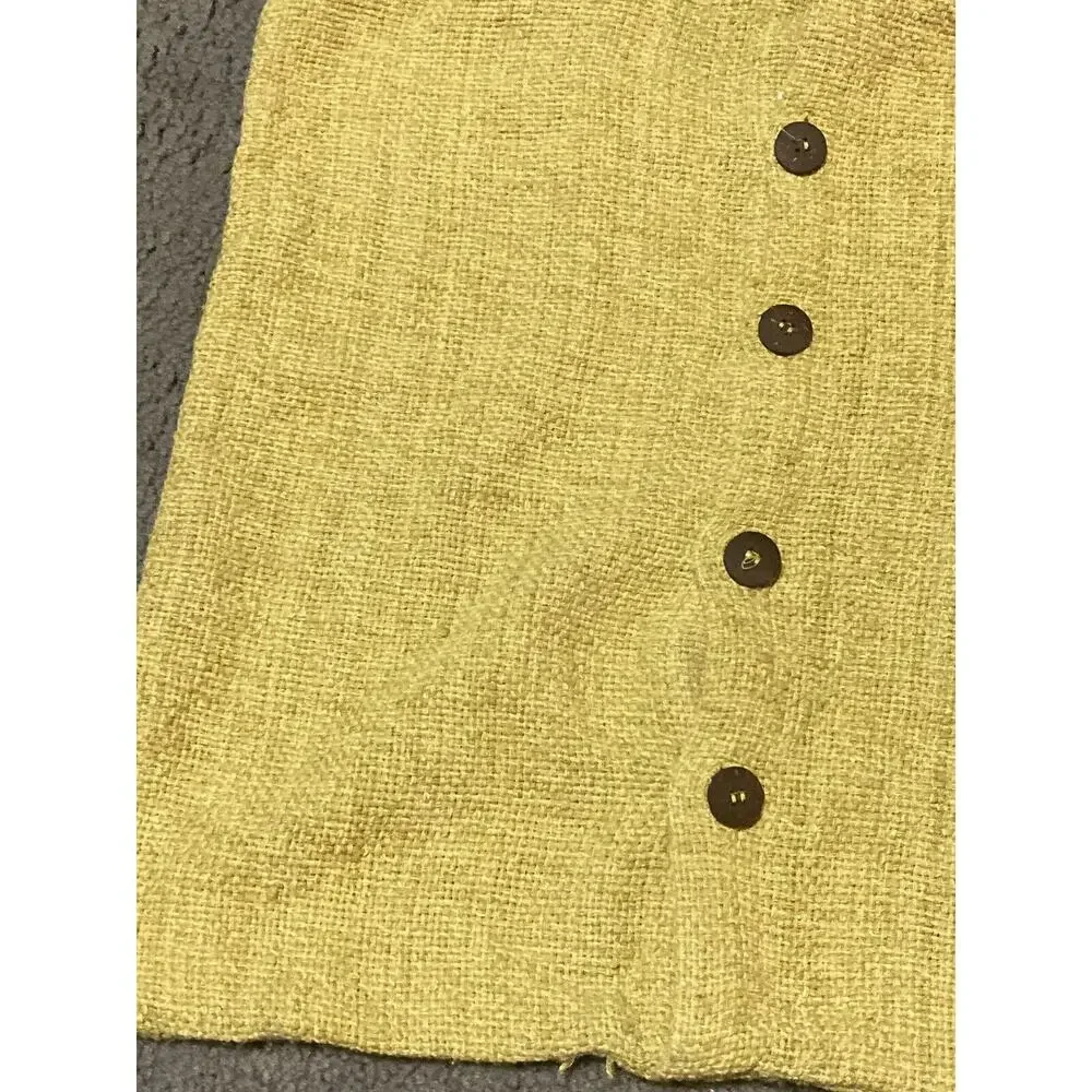 West Elm Yellow Brown Buttons Woven Weave Silk Cotton Pillow Cover Button‎ Back